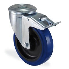 KAMA 3300PRS080F18 Delik Bağlantılı, Fren Sistemli, Döner Maşa, Mavi Lastik Kaplı, Masuralı Teker, Frenli Teker, Döner Teker 80 mm Çap