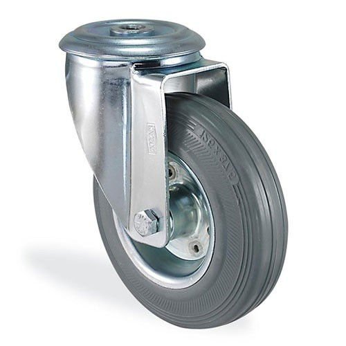 KAMA 3300SES080 Delik Bağlantılı, Döner Maşa, Sac jant Üzeri, Gri Lastik Sırtlı, Masuralı Teker, Döner Teker 80 mm Çap