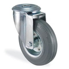 KAMA 3300SES080 Delik Bağlantılı, Döner Maşa, Sac jant Üzeri, Gri Lastik Sırtlı, Masuralı Teker, Döner Teker 80 mm Çap