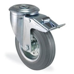 KAMA 3300SES080F18 Delik Bağlantılı, Fren Sistemli, Döner Maşa, Sac Jant Üzeri, Gri Lastik Sırtlı, Masuralı Teker, Frenli Teker 80 mm Çap