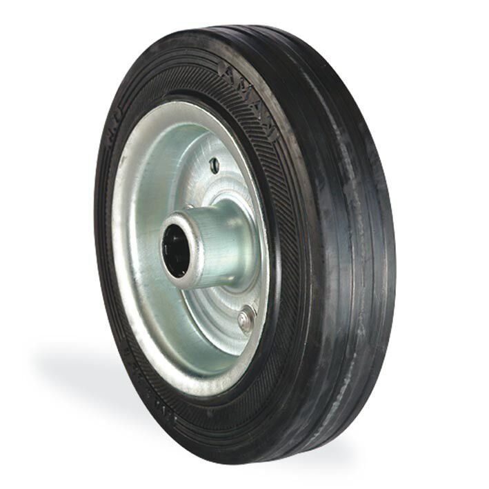 KAMA 200X50 SLP 1.5mm jant, Sac Jant Üzeri, Siyah Lastik Kaplı, Kendinden Burçlu Teker, Yedek Teker 200 mm ''15 mm GÖBEK ÇAPI'' 100 ADETLİK PALET