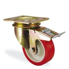 KAMA K4102PUR100F18 Ağır Tip Döner Maşalı, Rulmanlı Poliüretan Teker, Frenli Teker, Kama Poliüretan Teker, 100 mm Çap 80 ADETLİK PALET