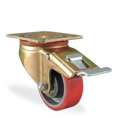 KAMA K4102DOR080F18 Ağır Tip Döner Maşalı Teker, Döküm Üstü Poliüretan Kaplı Teker, Frenli Teker, 80 mm Çap 200 ADETLİK PALET
