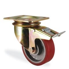 KAMA K4102DOR150F18 Ağır Tip Döner Maşalı Teker, Döküm Üstü Poliüretan Kaplı Teker, Frenli Teker, 150 mm Çap 6 ADETLİK PAKET