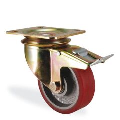 KAMA K4102DOR150F18 Ağır Tip Döner Maşalı Teker, Döküm Üstü Poliüretan Kaplı Teker, Frenli Teker, 150 mm Çap 48 ADETLİK PALET