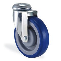 KAMA 2800MRR125 Delik Bağlantılı, Döner Maşa, Mavi Lastik Kaplı, Rulmanlı Teker, Rulmanlı Döner Teker 125 mm Çap