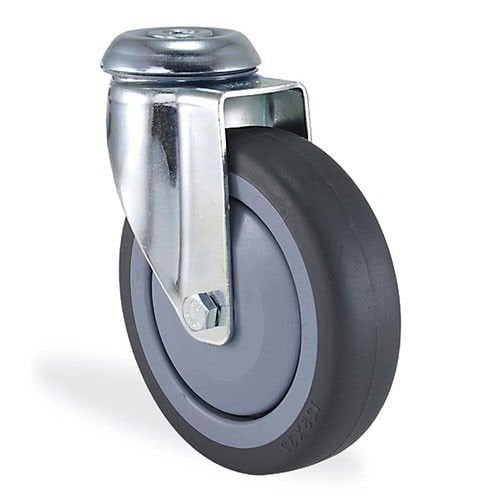 KAMA 2800MTR080 Delik Bağlantılı, Döner Maşa, Mavi Lastik Sırtlı, Rulmanlı Teker, Termoelastik Sırtlı, Rulmanlı Döner Teker 80 mm Çap