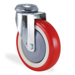 KAMA 2800PUR125 Delik Bağlantılı, Döner Maşa, Enjeksiyon Baskı Poliüretan Kaplı, Rulmanlı Teker, Rulmanlı Döner Teker 125 mm Çap