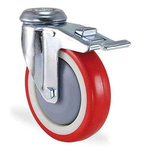 KAMA 2800PUR080F18 Delik Bağlantılı, Fren Sistemli Maşa, Döner Maşa, Enjeksiyon Baskı Poliüretan Kaplı, Rulmanlı Teker, Frenli Teker, Rulmanlı Frenli Döner Teker 80 mm Çap