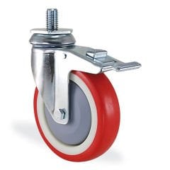 KAMA 2801PUR080F18 5/8 Cıvata Bağlantılı, Fren Sistemli, Döner Maşa, Enjeksiyon Baskı Poliüretan Kaplı, Rulmanlı Teker, Frenli Teker 80 mm Çap