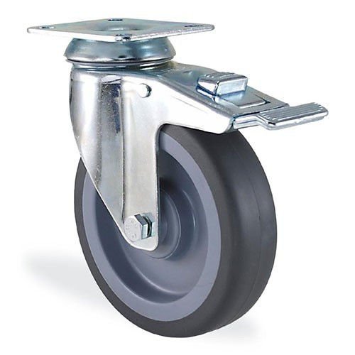KAMA 2802MTB100F18 Döner Tabla Bağlantılı, Fren Sistemli Maşa, Termoelastik Sırtlı, Kendinden Burçlu Teker, Frenli Teker 100 mm Çap
