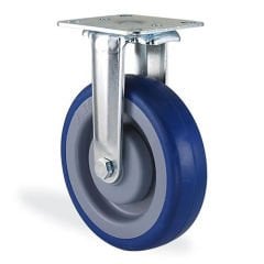 KAMA 2807MRR100 Sabit Tabla Bağlantılı Maşa, Mavi Lastik Kaplı, Rulmanlı Teker, Sabit Teker 100 mm Çap