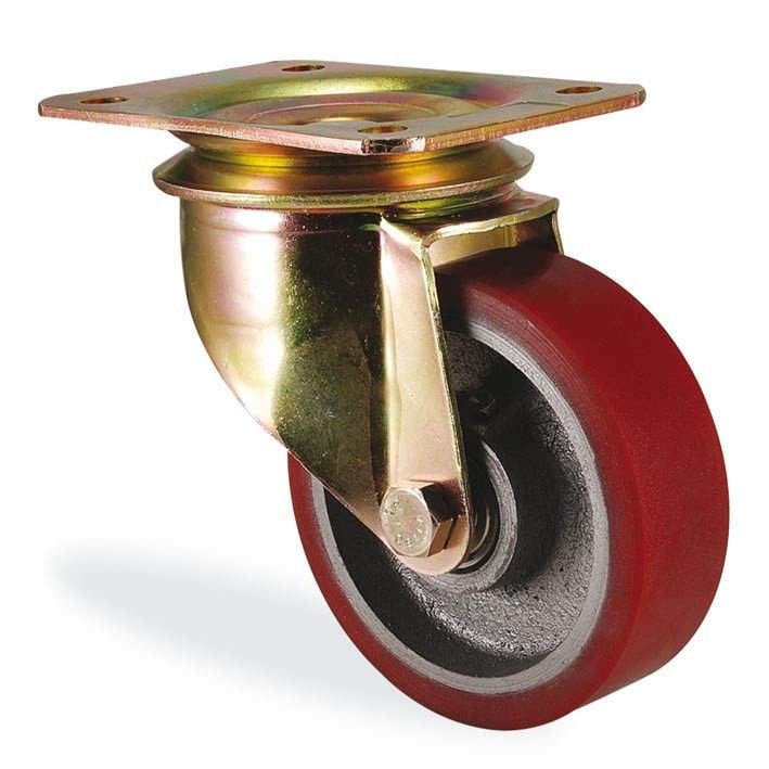 KAMA K4102DOR055 Ağır Tip Döner Maşalı Teker, Döküm Üstü Poliüretan Kaplı Teker, 55 mm Çap