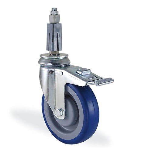 KAMA 2825MRR125F18 Kare Soket Bağlantılı, Fren Sistemli Maşa, Mavi Lastik Kaplı, Rulmanlı Teker, Frenli Teker, Soketli Teker 125 mm Çap