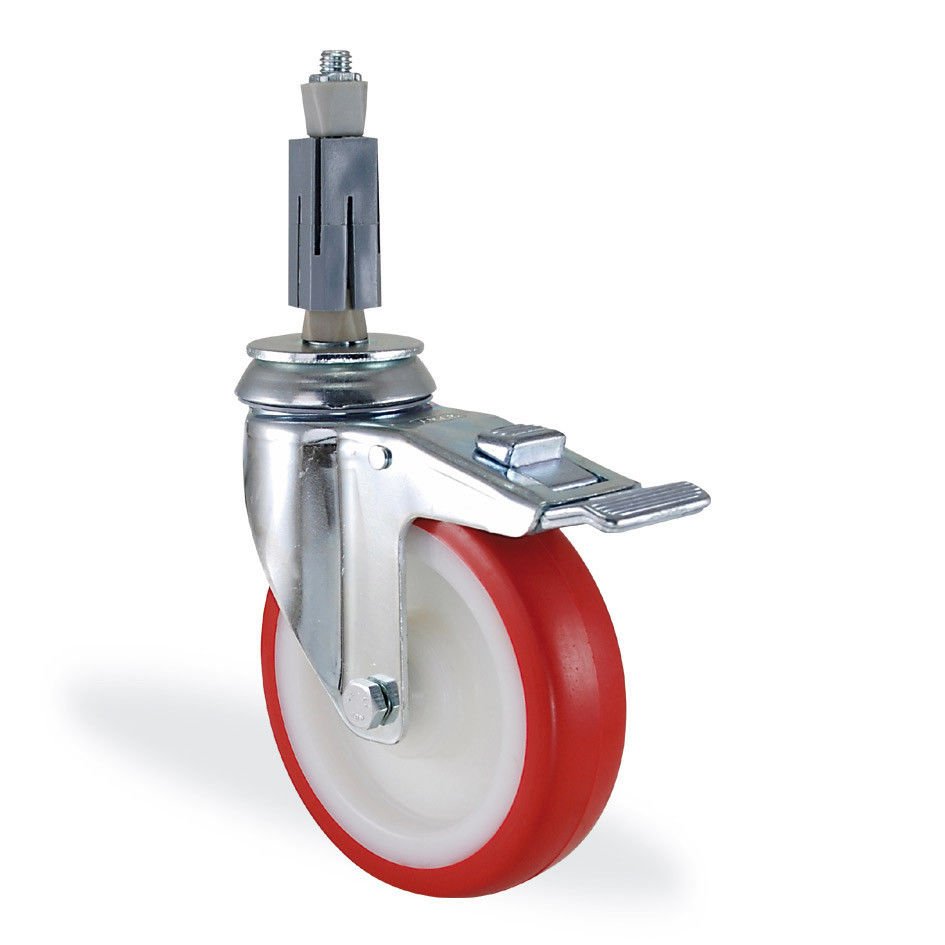 KAMA 2825PUB125F18 Kare Soket Bağlantılı, Fren Sistemli, Döner Maşa, Enjeksiyon Baskı Kaplı, Kendinden Burçlu Teker, Frenli Teker, Soketli Teker 125 mm Çap