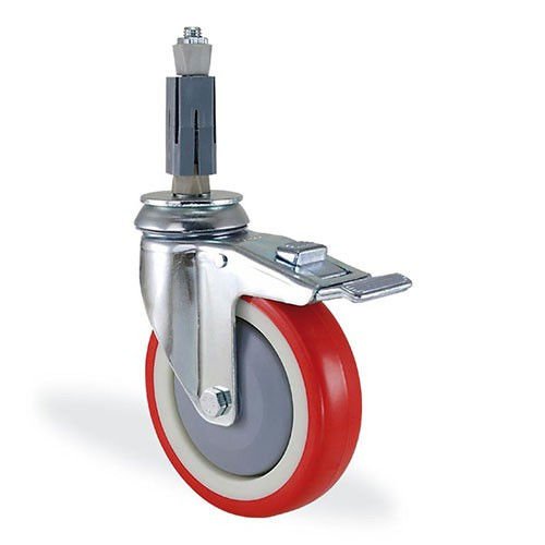KAMA 2825PUR080F18 Kare Soket Bağlantılı, Fren Sistemli, Döner Maşa, Enjeksiyon Baskı Poliüretan Kaplı, Rulmanlı Teker, Soketli Teker, Frenli Teker 80 mm Çap