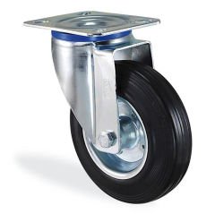 KAMA K3302SLP150 Tabla Bağlantılı, Döner Maşa, Sac Jant Üzeri Siyah Lastik Kaplı, Kendinden Burçlu Teker,Tablalı Teker 150 mm Çap