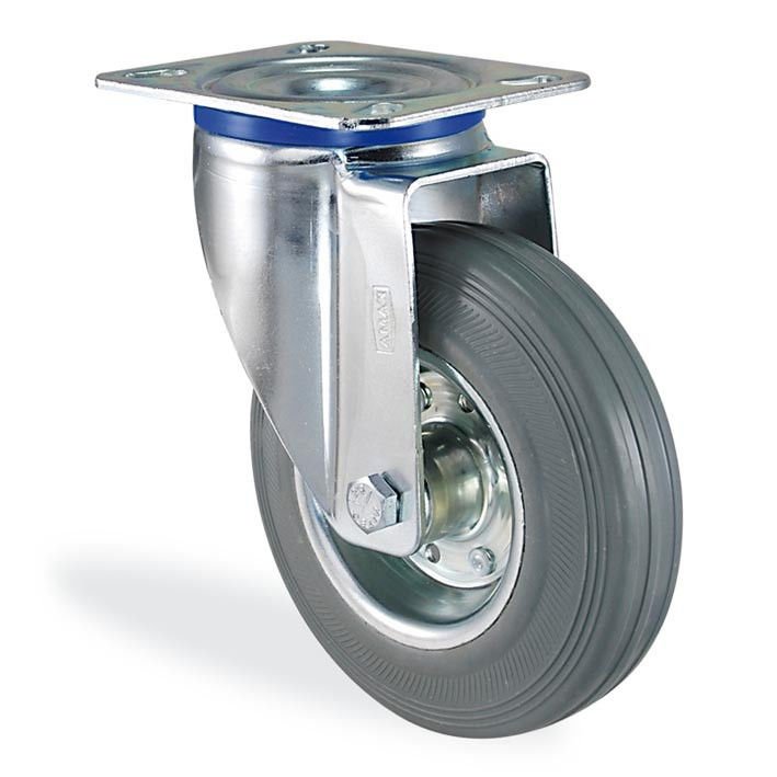 KAMA K3302SES100 Tabla Bağlantılı, Döner Maşa, Sac Jant Üzeri Gri Lastik Sırtlı, Masuralı Teker, Döner Teker, Tablalı Teker 100 mm Çap