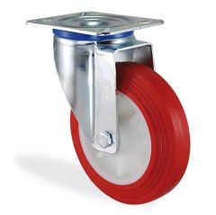 KAMA K3302PUB080 Tabla Bağlantılı, Döner Maşa, Enjeksiyon Baskı Poliüretan Kaplı, Kendinden Burçlu Teker, Döner Teker, Poliüretan Teker 80 mm Çap