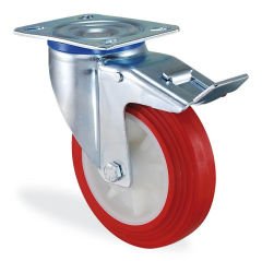 KAMA K3302PUB150F18  Tabla Bağlantılı, Fren Sistemli, Döner Maşa, Poliüretan Kaplı, Kendinden Burçlu Teker, Poliüretan Teker, Frenli Teker 150 mm Çap