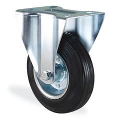 KAMA K3307SLP125 Tabla Bağlantılı, Sabit Maşa, Sac Jant Üzeri Siyah Lastik Kaplı, Kendinden Burçlu, Sabit Teker 125 mm Çap