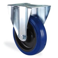 KAMA K3307PRS080 Tabla Bağlantılı, Sabit Maşa, Poliamid 6 Kasnaklı, Mavi Lastik Kaplı, Masuralı Teker, Sabit Teker 80 mm çap